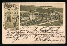 Lithographie Jordanbad, Ort aus der Vogelschau 1901 