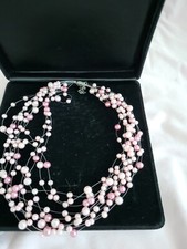 Man Sang 10reihige rosa Perlenkette mit Armband( noname)und Ohrstecker(weiß)