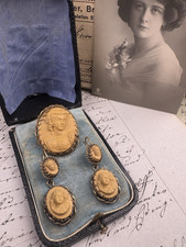 Parure, Gemme, Kamee, Ohrringe, Brosche, um 1900, antik, Set, Historismus