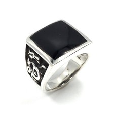 925 Silber Ring massiver Herren Schmuck schwarzer Onyx Drache Bandring RW 55