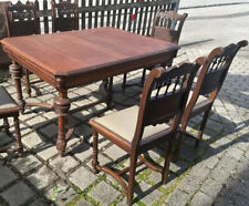 Antiker Gründerzeit-Esstisch plus Einlegeplatte mit 6 Stühlen - Eiche Massivholz