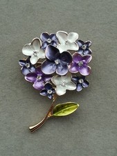 Hortensien Brosche Gold Glitzersteine Blume Blüten Floral Blumen Garten Elegant