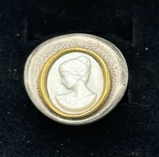 Vintage Silber 925 Gold 585 Gemme Cameo Ring Perlmut Verstellbar