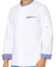 Kochjacke für Männer, Lange Ärmel mit Manschetten und kontrastierendem Stehkrage
