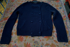 Promod. Blaue kurze Grobstrickjacke im Marinestil,Gr. 42,mit Wolle, mit Fehler