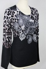 Damen Pullover Oberteil Leoprint Paisley Glitzer Viskose OVANTI Gr.38,40,42