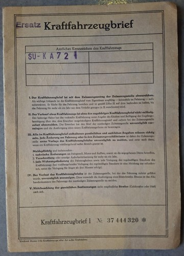 Kraftfahrzeugbrief 1969 pkw - kraftfahrzeugbrief,