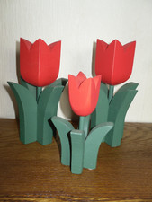 3x Vintage handgeschnitzte Holz Tulpen Holz-Blumen rot