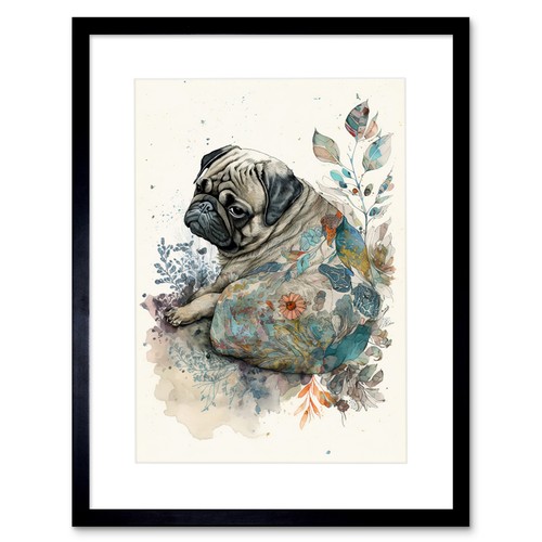 Mops hund blumenmuster - mops,