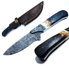 Taschenmesser-Jagdmesser holz horn griff - 150 Damast Lagen - Schmiedearbeit HSW