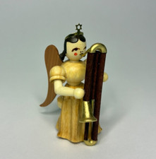 Blank Faltenrockengel mit Kontrafagott, sitzend, ELN 055, echt Erzgebirge