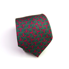 Hermés Paris Krawatte Grün Rot Hufeisen Pferde Muster 100% Seide 7303EA