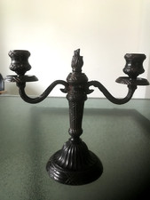 Robuster 2-flamm. Leuchter Metall Kerzenständer schwarz-braun patiniert H. 21 cm
