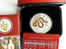 Australien 1 Dollar 2013 Year of the Snake, 1 Oz Silber, Gilded