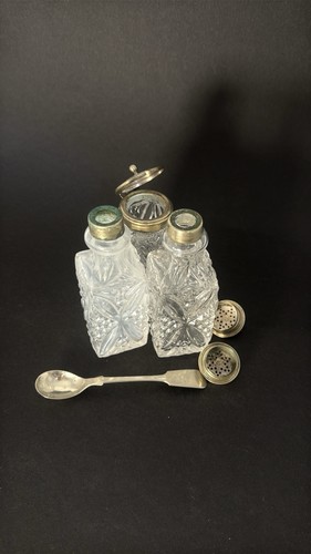 Cut glass bottles - 3, with