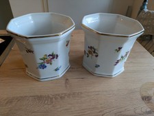 2 x Blumen Übertopf Cachepot Porzellan mit Streublümchen + 24 K Gold  ø 16 cm
