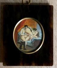 Lupenmalerei Miniaturen Bild Erotik Rahmen aus Galalith 9 x 11 cm. signiert