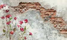 XXL Fototapete Wallprint "Brickwall" Steinmauer & Blumen 186 x 250 cm Tapete