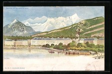 Künstler-AK Killinger Nr. 94: Genève, Panorama et le Montblanc, Berg mit Gesich 