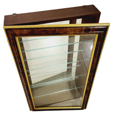 Wandvitriene / Schaukasten mit dekorativem Wurzelholzfurnier und Goldakzenten