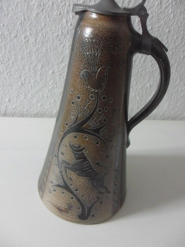 Krug mit zinndeckel keramik - zinndeckel,