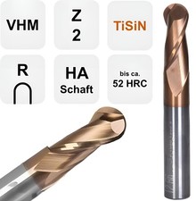 VHM Vollradiusfräser, Radiusfräser Z=2, TiSiN 1/1,5/2/2,5/3/3,5/4/5/6/8/10/12 mm