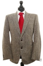 Harris Tweed Herren Sakko Jackett 50 beige braun Fischgrat 2-Knopf Wolle Vintage