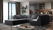 Wohnlandschaft Sofa ANDRO Schlaffunktion und Hocker Stoff Fresh Anthrazit