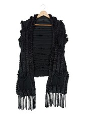 MILESTONE Damen Fellweste Schwarz UNI Modisch Fransen Strick