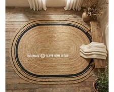 Natur Jute Vorleger Handgeflochten Jute Rustikal Teppich Oval Boho Landhaus...