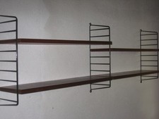 Original String Bücher Regal Teakholz massiv, 4 Böden + 3 Leitern 80x20x50