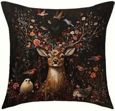 Herbst Deko Kissen 45 cm Geschenk Natur Wald Nostalgie Hirsch floral Landhaus