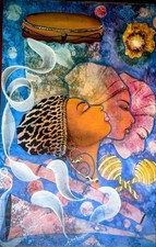 Naive Malerei  Kunst aus Haiti Unikat  Original Ölgemälde 50 Jahre alt, signiert