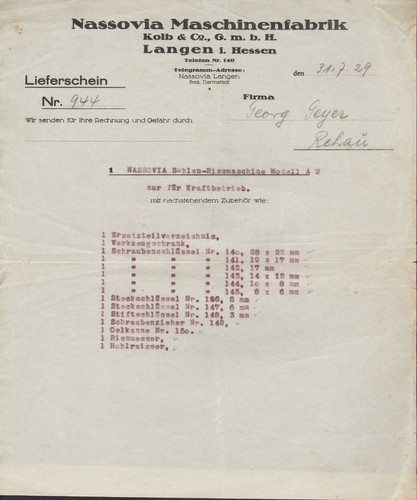 Langen lieferschein brief - langen, he,
