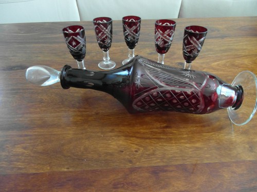 Altes rubin glas likörset - rubin, set
