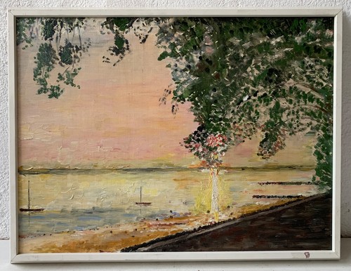 ölbild abendsonne der elbe - an,