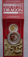 Lunar 2 Silver 1 oz Drache / gilded / Gold-Appl +COA