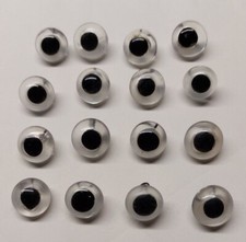 16 Glasaugen, Knöpfe, transparent mit Metallöse, Durchmesser 14 -15 mm, 5mm dick