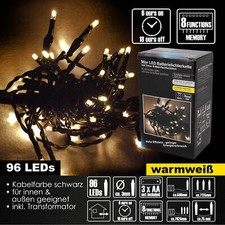 24/48/96er LED Batterie Lichterkette Timer 8 Lichteffekte Außen & Innen warmweiß