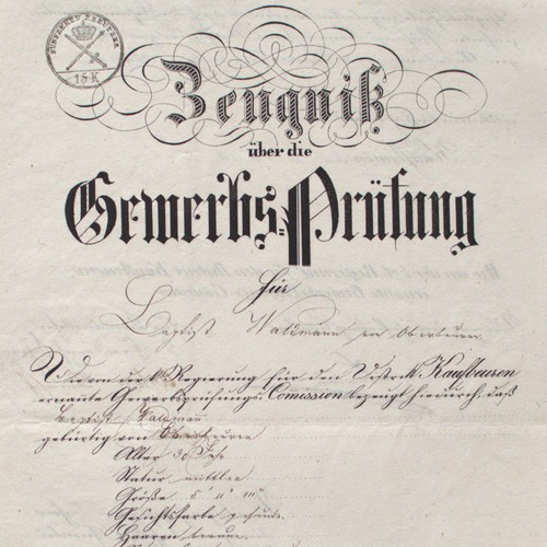 Zeugnis gewerbsprüfung 1842 - zeugnis,