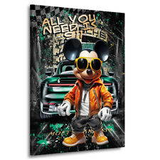 Acryl-Glas Bild Mickey Mouse Porsche Pop Art Auto Comic Wand Bilder Deko Plexi