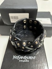 Yves Saint Laurent Rive Gauche Nieten Schwarz Leder Armband Armreif Top