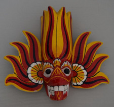 Asiatische Holzmaske Sri Lanka Gini Raksha Feuerdämon Glück + Schutz geschnitzt