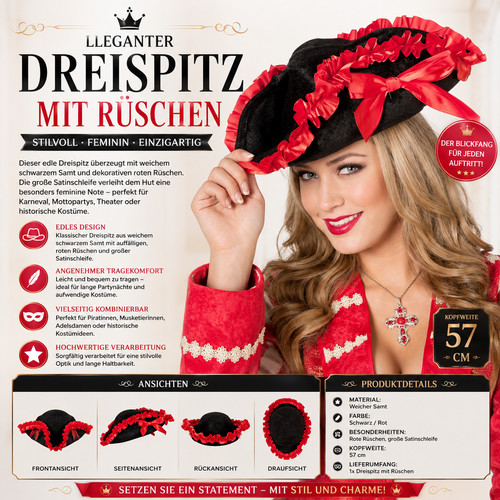 Dreispitz piratenhut samthut - piratenhut,