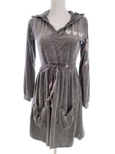 CHILLNORWAY Strickkleid für Damen Spitzenstickerei Grau S Langer Ärmel Baumwolle