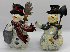 WEIHNACHTEN - Teelichthalter - Schneemann - Metall - weiß - 2 Stück