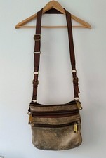 ? Fossil ? Damen Tasche Vintage Gold Leder Schlüssel