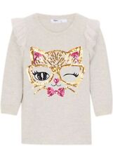 Neu Mädchen Minikleid mit Pailletten Gr 128/134 Naturmeliert Jersey-Casual dress