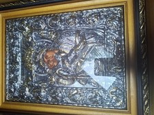 Heiligenbild  Maria , Jesus und die 12 Apostel, goldener Rahmen, Bild silber