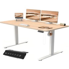 Höhenverstellbarer Schreibtisch Bürotisch 140cm USB-Anschluss Memory Alarm Beige